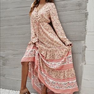 Allover print long sleeve dress